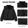 thumbnail image 2 of Boys Lightweight Hooded Windbreaker Jacket, Long Sleeve Full Zip Loose Fit with Pockets for Casual Outdoor Wear, Black, 4-5 Years, 2 of 8