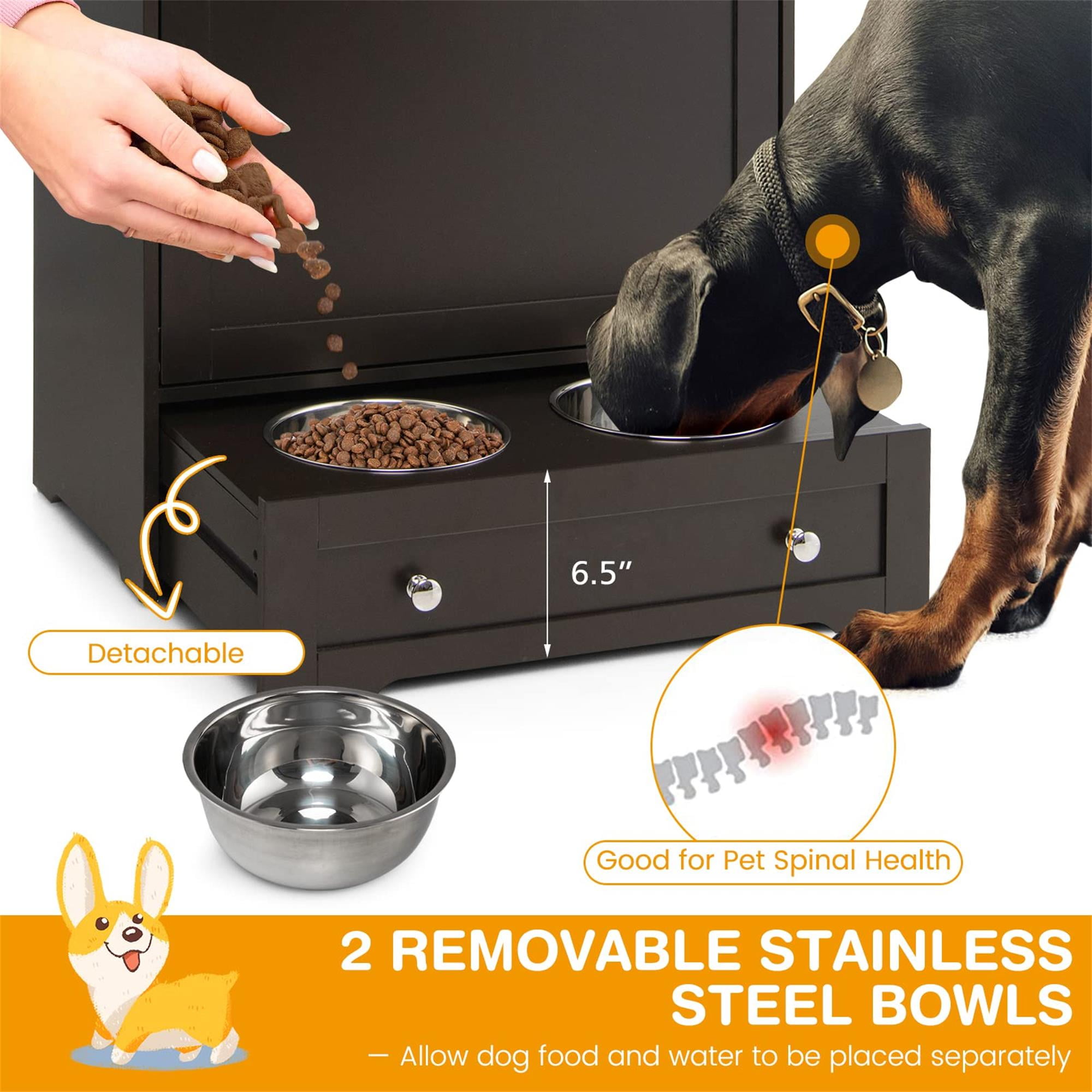 Pefilos 32" Dog Feeder Station with Stainless Steel Bowl, Dog Food Storage Container, Pull Out Pet Food Cabinet, Brown Pefilos 32" Dog Feeder Station with Stainless Steel Bowl, Dog Food Storage Container, Pull Out Pet Food Cabinet, Brown