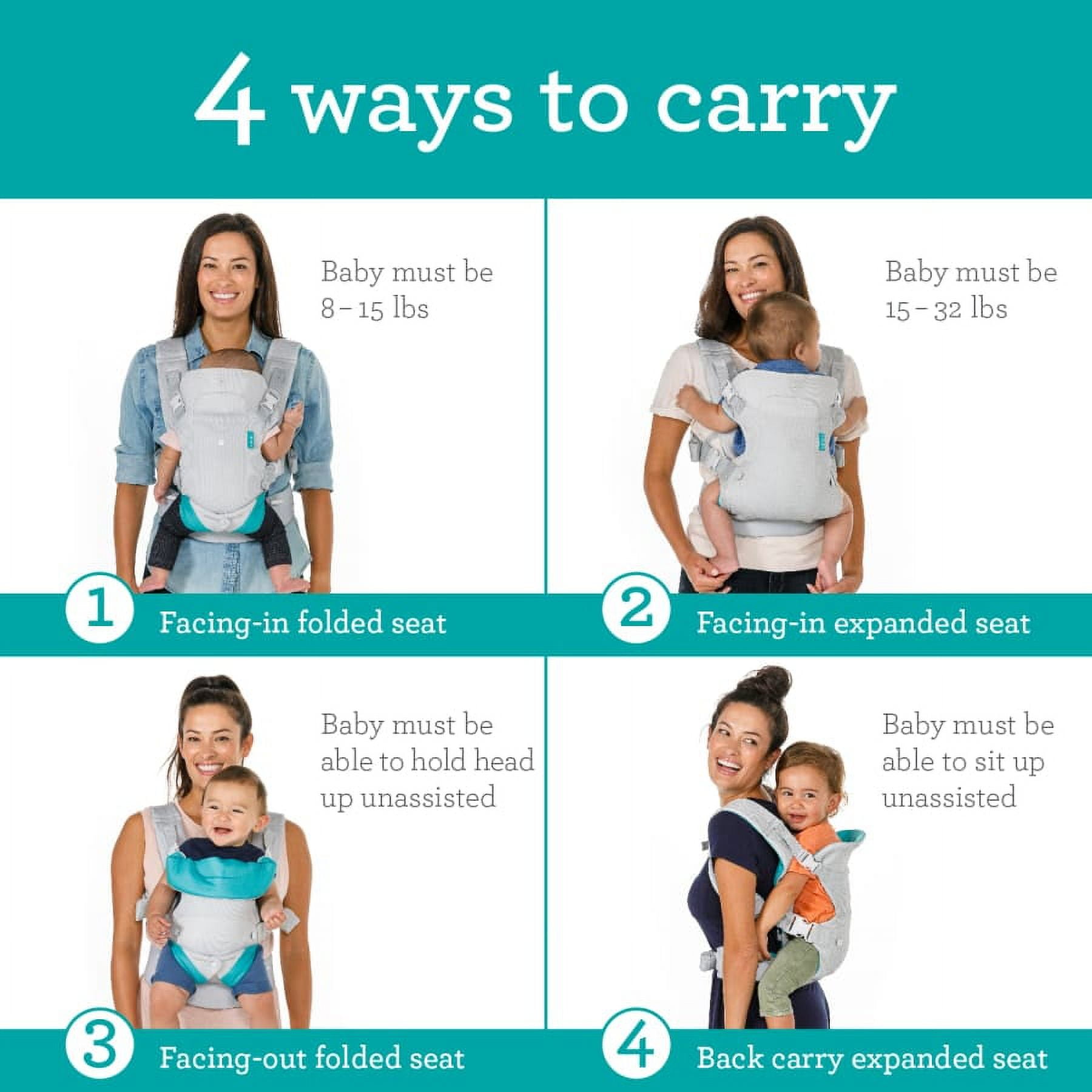 Infantino Flip 4-in-1 Convertible Light & Airy Baby Carrier, 4-Position, 8-32lb, White
