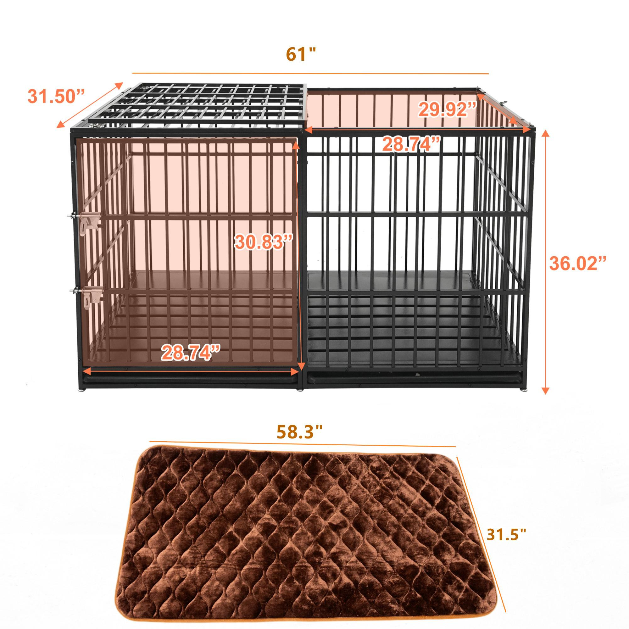 Aukfa 61" Extra Long Indestructible Dog Crate with Comfy Dog Pad for Large Dogs, Heavy Duty Steel Escape Proof Kennel, 2 Door&Removable Tray