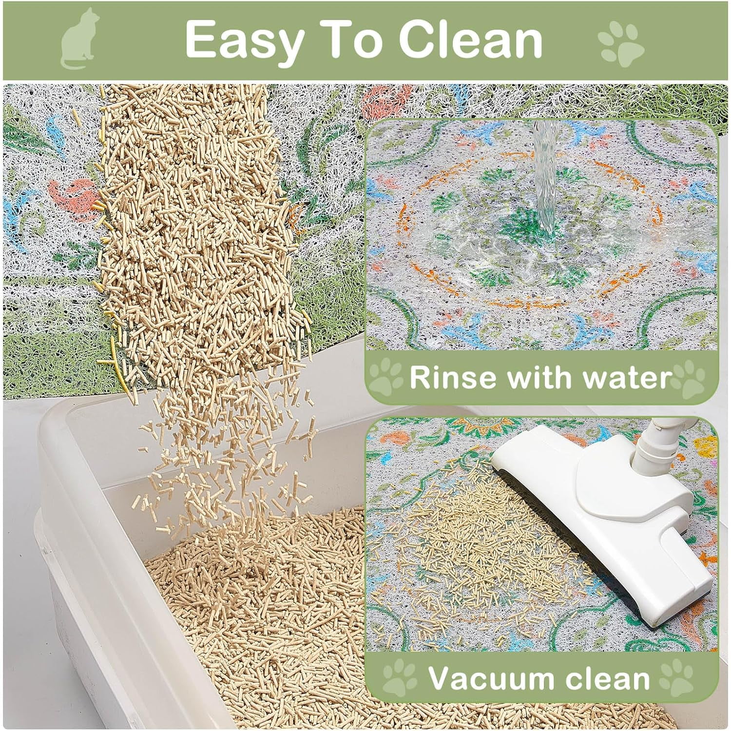 Cat Litter Mat with Non-Slip Bottom Litter Box Mat 33"X22" Litter Trapping Mat Easy to Clean Washable Cat Food Mat for Kitty,L