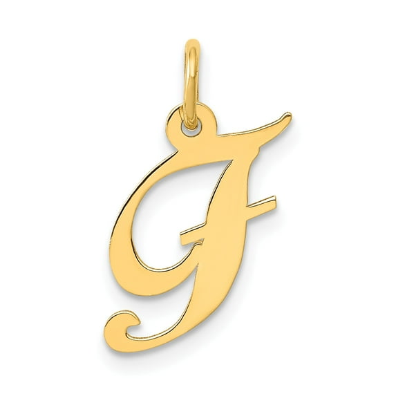 14K Small Fancy Script Initial F Charm in 14k Yellow Gold