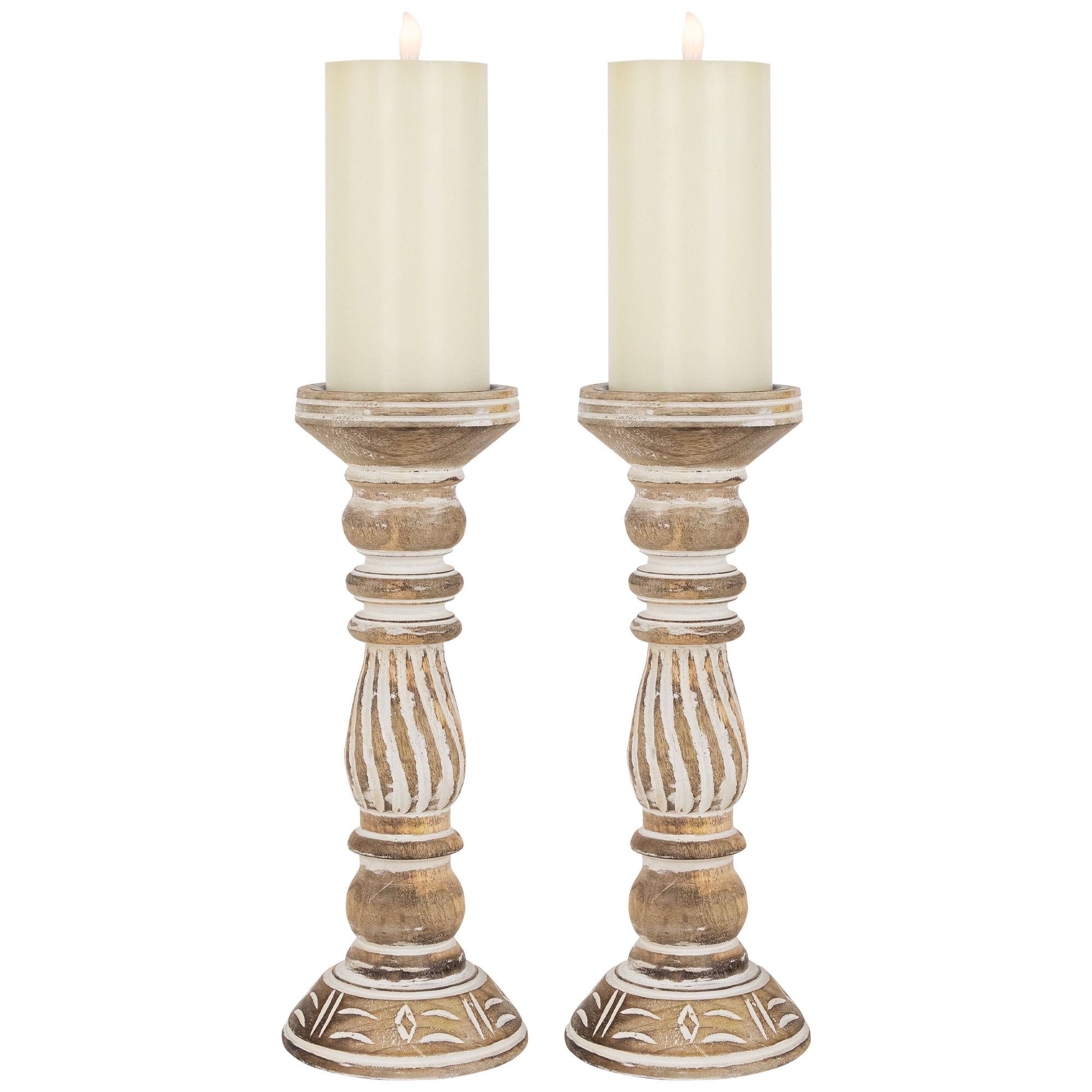 Northlight Set of 2 Brown Etched Antique Style Pillar Candle Holders 12"