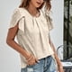 thumbnail image 2 of Blusa jacquard con mangas de pétalos Manga corta Cuello redondo Blusa con mangas de pétalos de color liso Top, 2 of 8