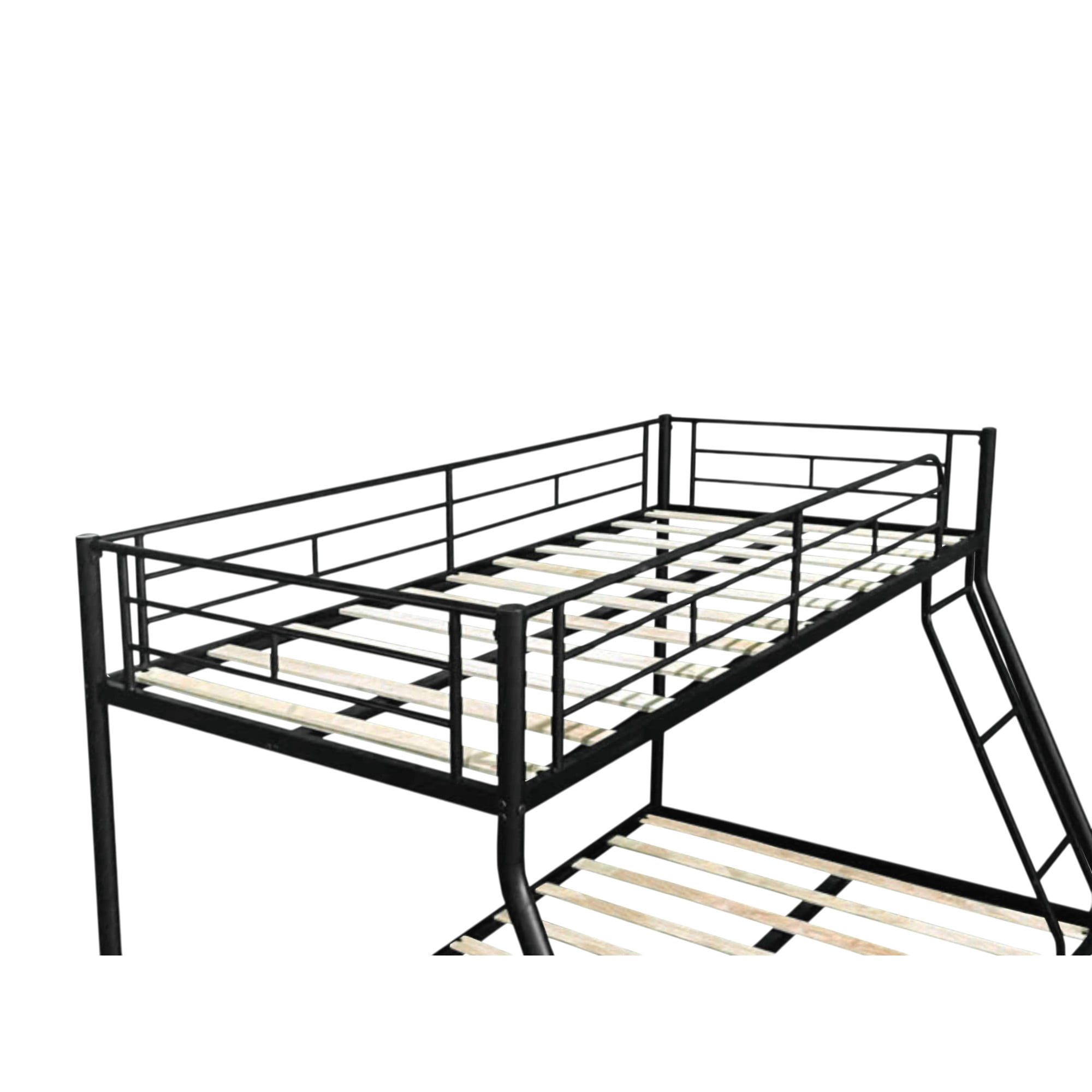 Full Bunk Bed, Twin Over Full Bunk Bed - Metal Frame with Noise Free Wood Slats and Center Support, Full-Length Safety Guardrail, Low Profile Design for Stability, Easy Assembly, Black
