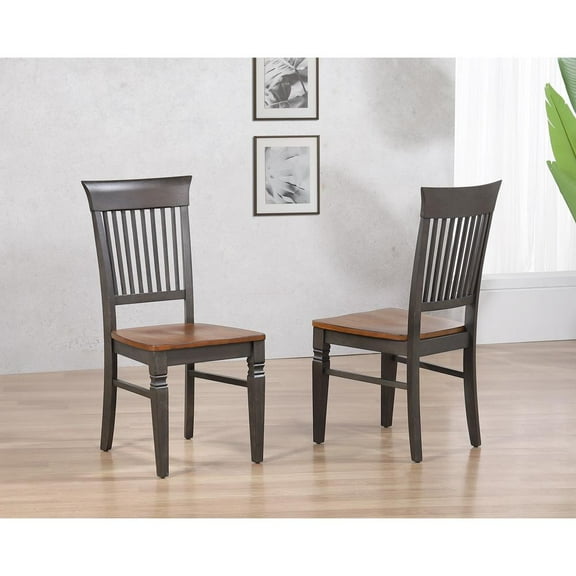 Sunset Trading Dakota Slat Back Dining Chairs Set of 2 Brown Gray Solid Wood
