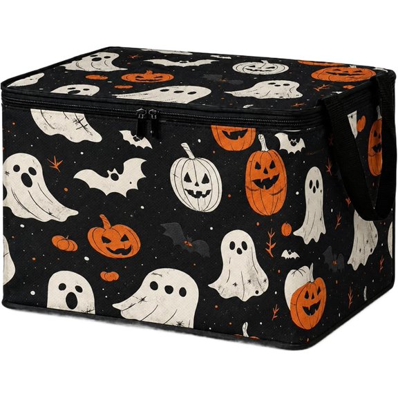 Halloween Storage Bin with Lid, Foldable Decorative Box with Handles for Clothes, Blankets, Toys, and Books