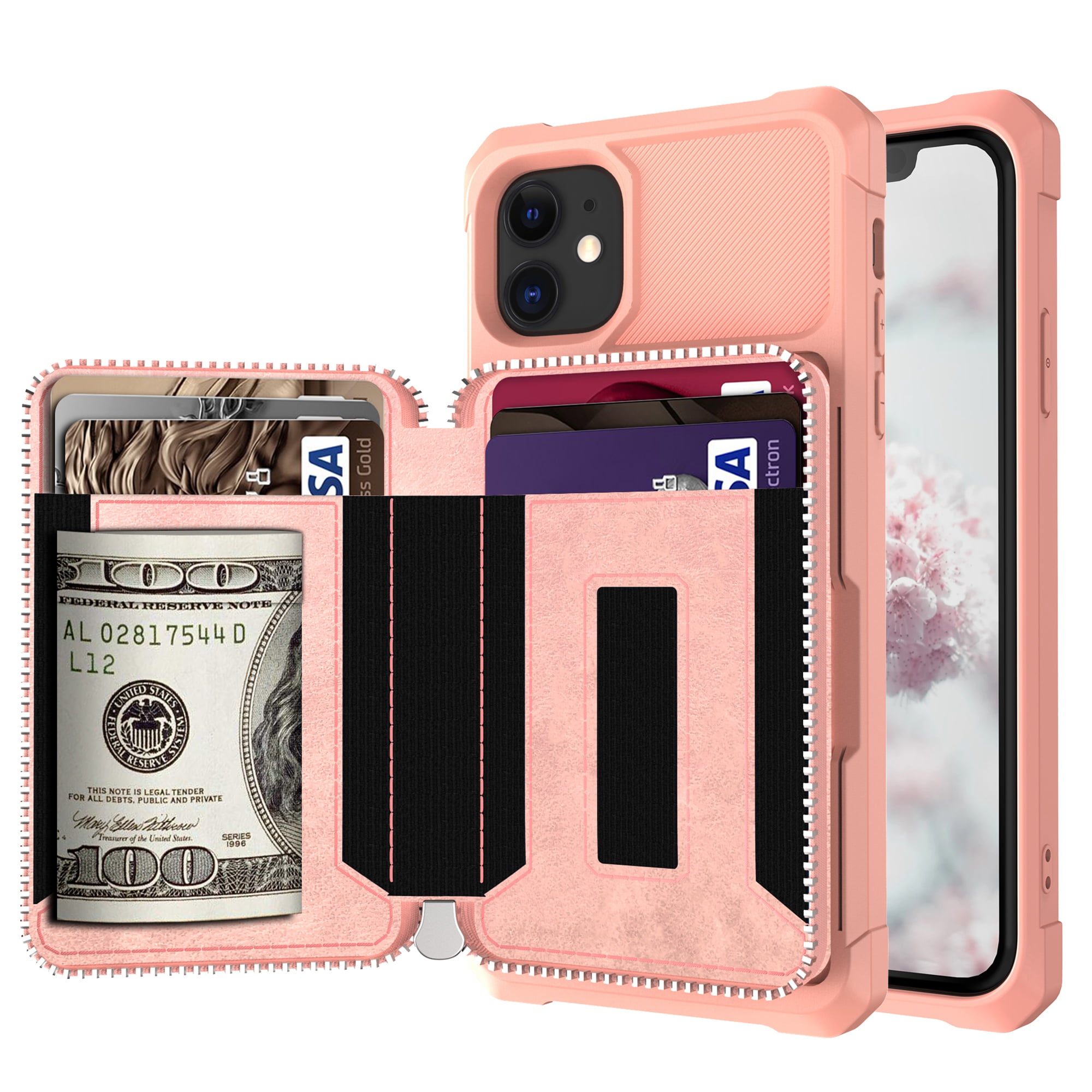 Dteck Wallet Case For IPhone 11 Zipper Wallet Case With Credit Card 