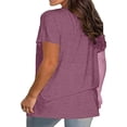 thumbnail image 4 of CYMMPU Women's Plus Size V Neck T Shirts Short Sleeve Tops Solid Fashion Casual Summer Tshirts Loose Fit Tees Wine XL, 4 of 5