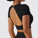 thumbnail image 4 of Gibobby Blusa Casual de Mujer Traje yoga manga corta ahuecado en la espalda para correr para mujer Tops manga corta fitness secado rápido alta in(Negro,XL), 4 of 4