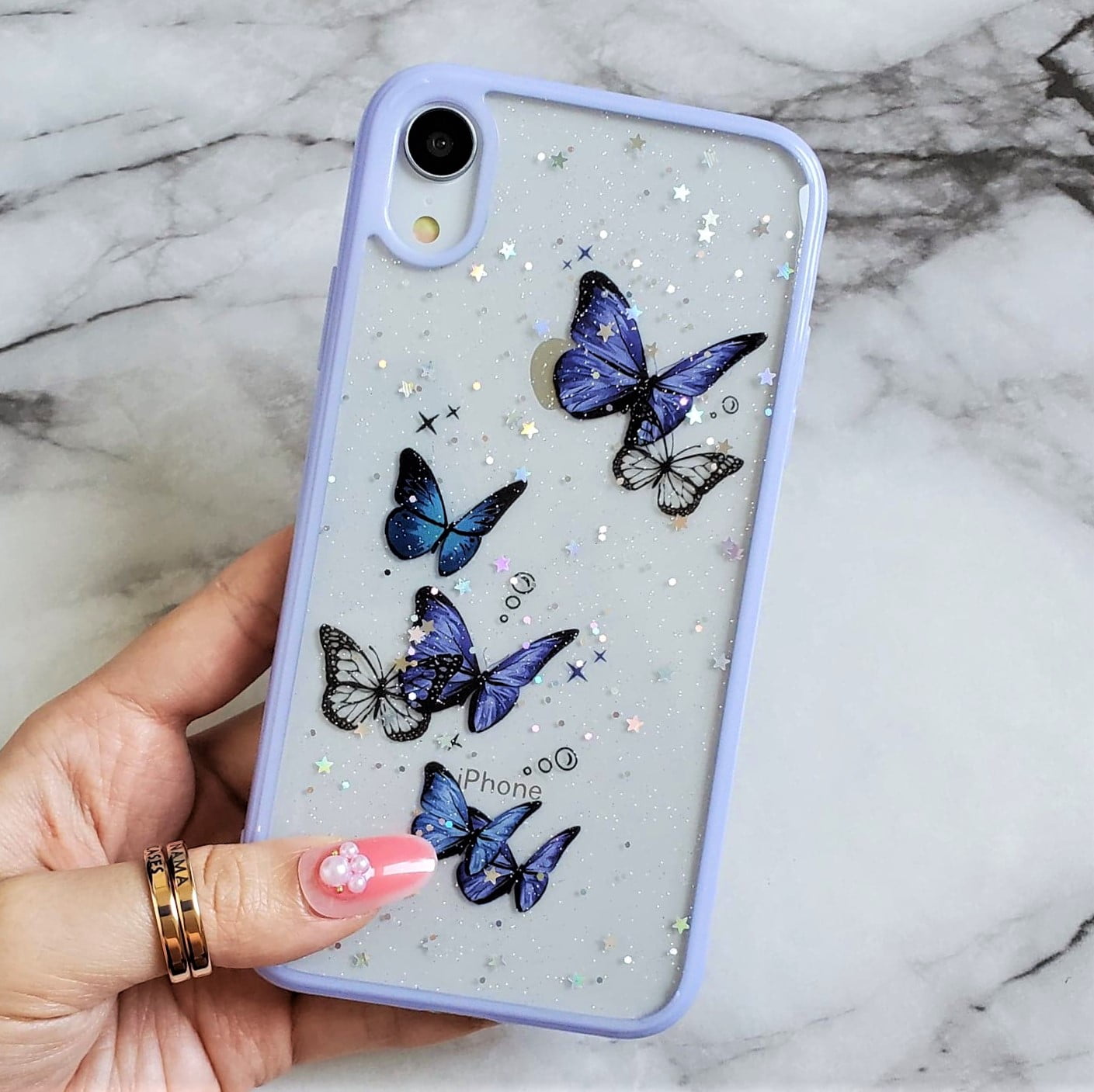 Iphone Xr 6 1 Clear Tpu Soft Butterfly Purple Holographic Glitter Sparkle Case Walmart Com