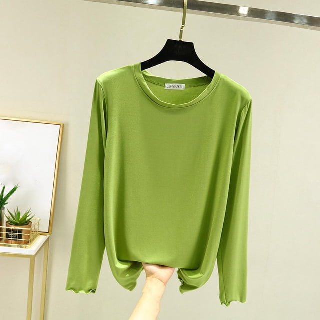 Timegard Hauts d'Automne pour Femmes Pyjamas Col Rond Manches Longues Vêtements de Nuit Décontractés Amples Confortables Hauts de Pjs Couleur Unie