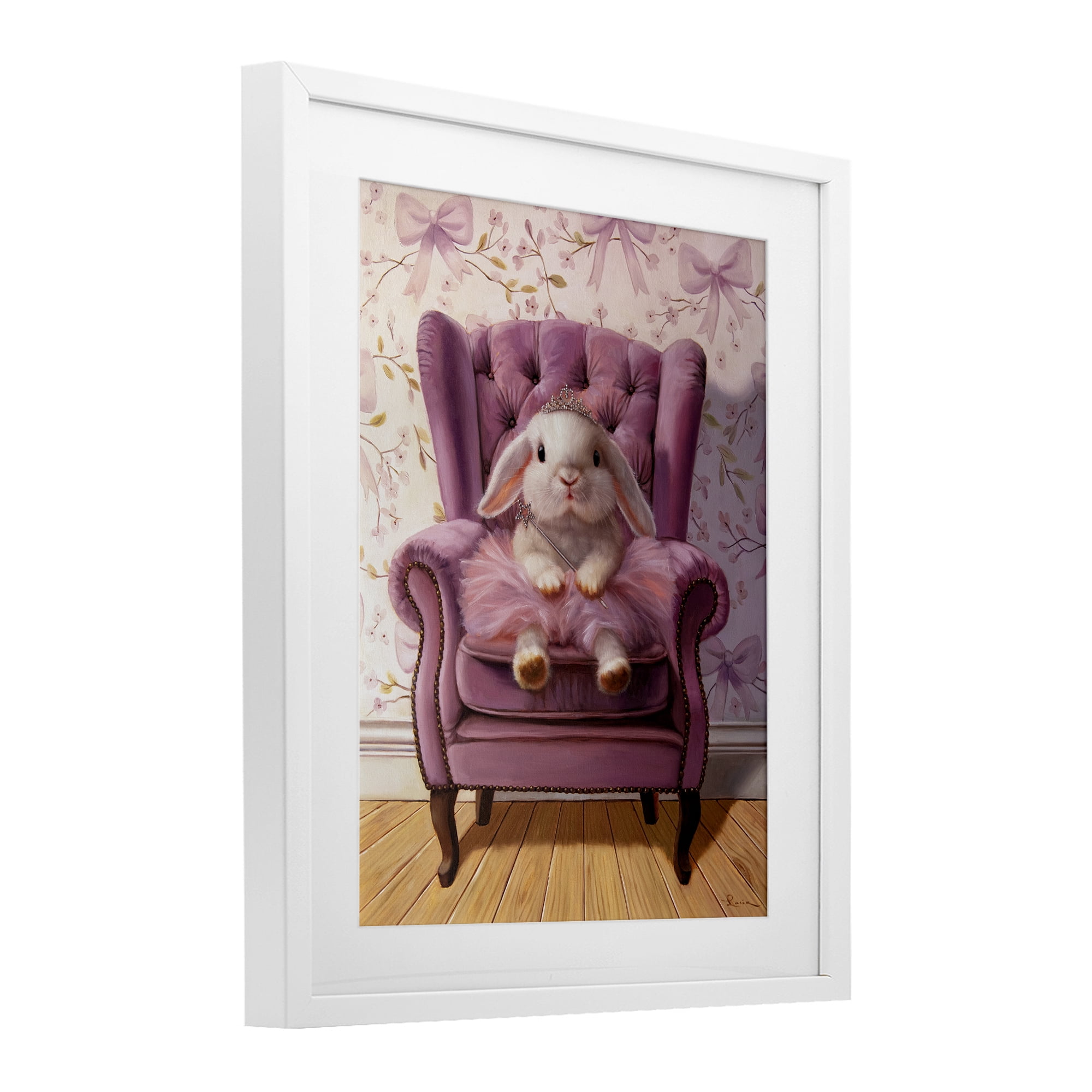 Pink Princess Tutu Bunny White Framed Print Under Glass, design by Lucia Heffernan