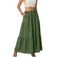 thumbnail image 5 of Maxi Skirts for Women Summer Elastic High Waist A-Line Flowy 3-Layer Tiered Ruffle Long Skirt with Pockets Green XL, 5 of 5