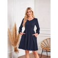 thumbnail image 6 of Women'S Dress Long Lantern Sleeves Round Neck Flowing A-Line Skirt Autumn Fashion Dark Blue L, 6 of 7