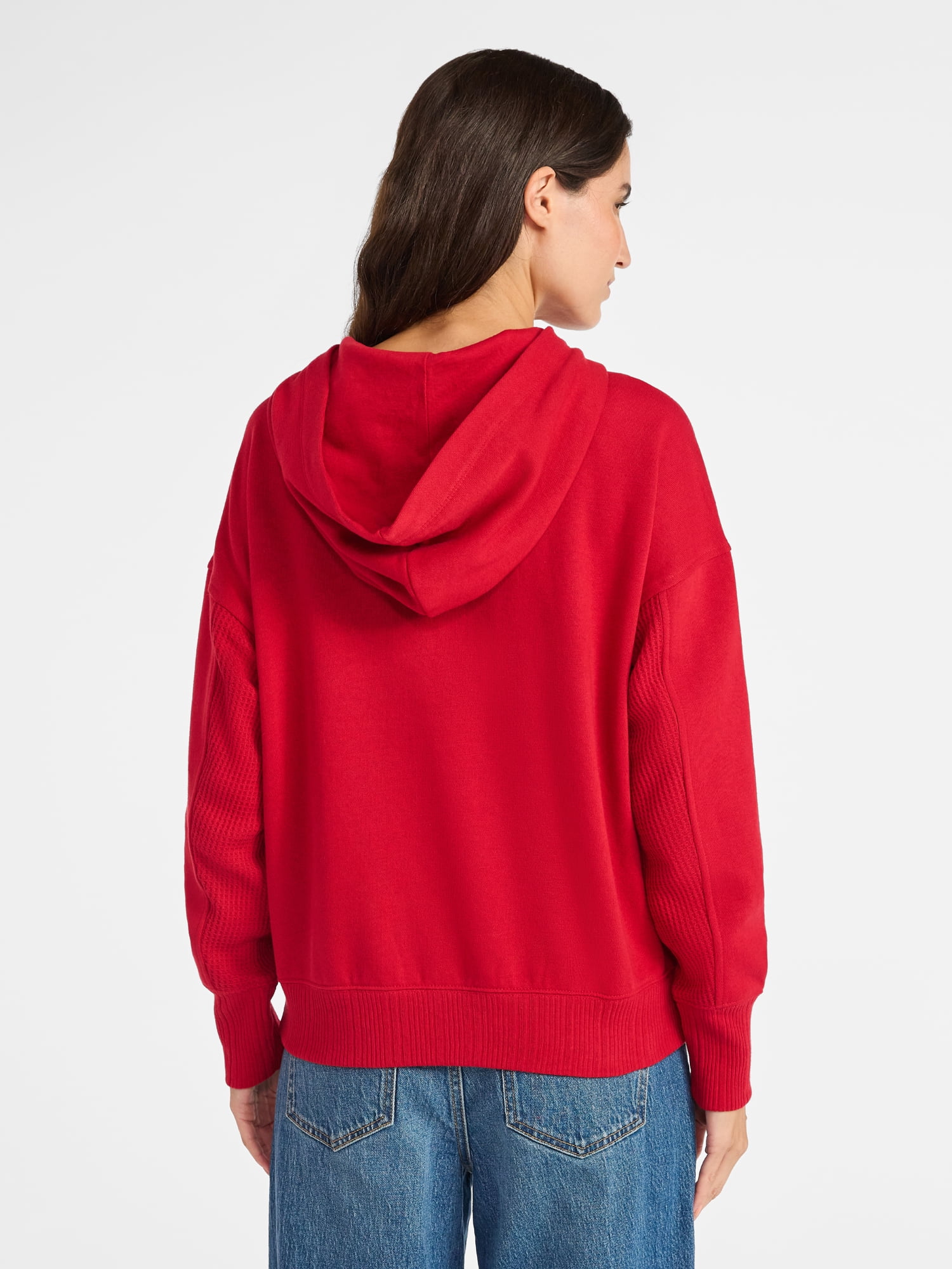 Time and Tru Waffle Pocket Mixed Media Hoodie, Size XS-XXXL