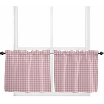 Pink Kitchen Curtain 24 Inch Length Small Short Cafe Tiers Curtains Drape, Grid Checkered Plaid Gingham Lattice Trellis Window Treatment Rod Pocket Drapery Panels Curtains, 27.5x24