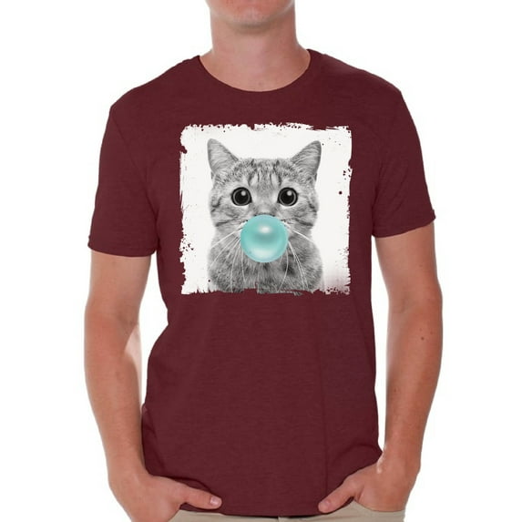 Awkward Styles Cat Blow Blue Gum T Shirt Cat Clothing Animal T-Shirt for Men Funny Animal Gifts Cat T Shirt Cute Animal T Shirt Funny Cat Shirt Gifts for Him Funny Men T Shirt Little Cat Tshirt
