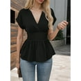 thumbnail image 4 of Musefolio Women's Summer V-neck Waist Shirt Pleated Breathable Elegant Casual Peplum Ruffle Hem Puffy Skirt Top S-2XL, 4 of 6