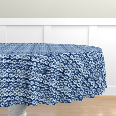 

Cotton Sateen Tablecloth 70 Round - Shibori Indigo White Chinese Pine Japan Japanese Brushstrokes Small Scale Boho Tie Dye Blue Bohemian Print Custom Table Linens by Spoonflower
