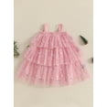 thumbnail image 5 of Loicainy Toddler Kids Girl Christmas Dress 12 24 Month 2T 3T 4T 5T 6T 7T 8T 9T Star Print Square Neck Sleeveless Layered Tulle Dresses with Plush Ball Christmas Hat, 5 of 9
