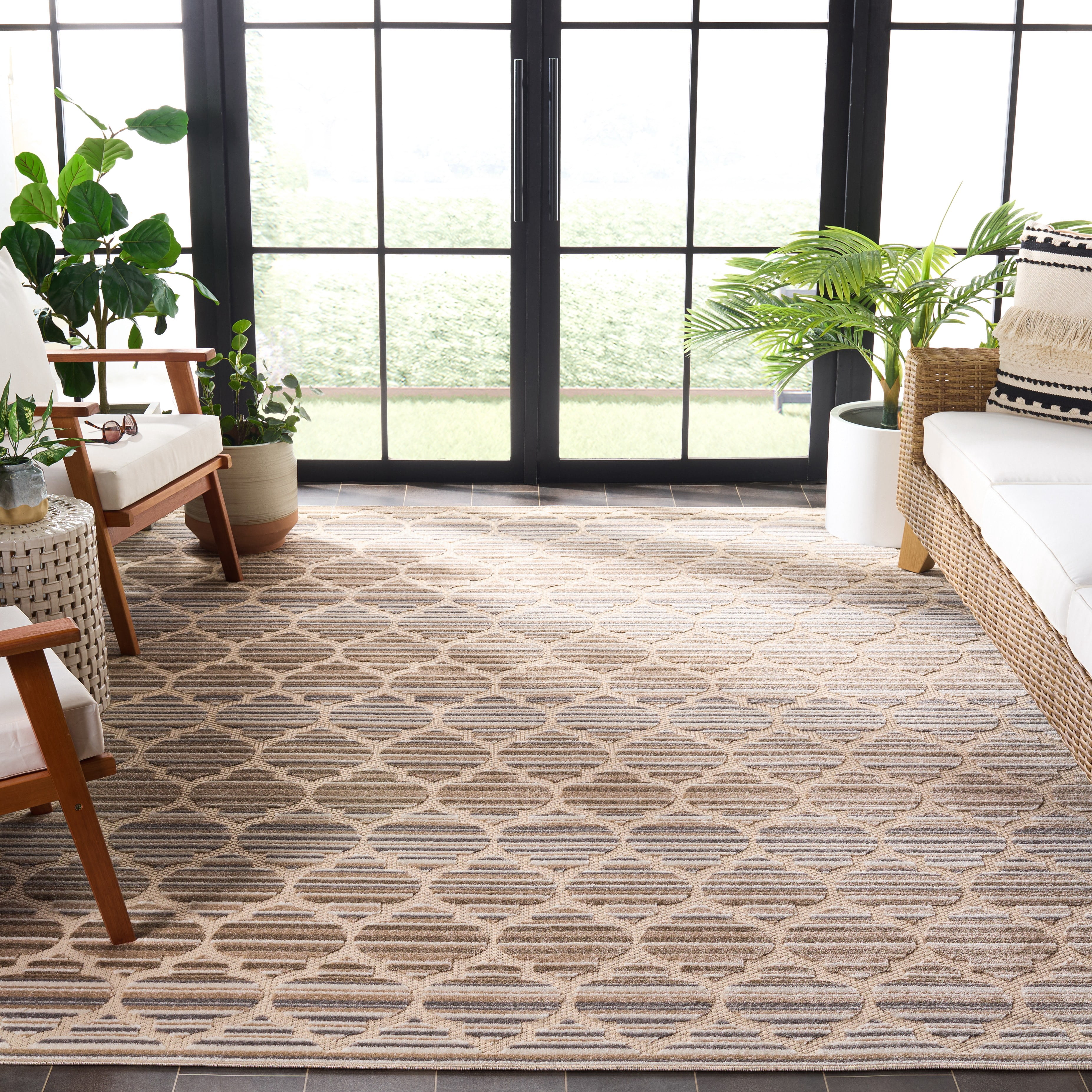SAFAVIEH Cabana Burke Geometric Indoor/Outdoor Area Rug, Grey/Ivory, 9' x 12'