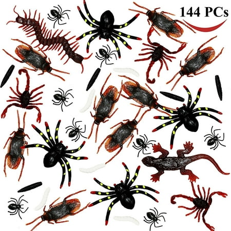 144 Pieces Plastic Realistic Bugs - Fake Cockroaches, Spiders, Scorpions and Worms for Halloween Party Favors and Decoration., Super Value Pack of 144 Pieces.., By Toner Depot