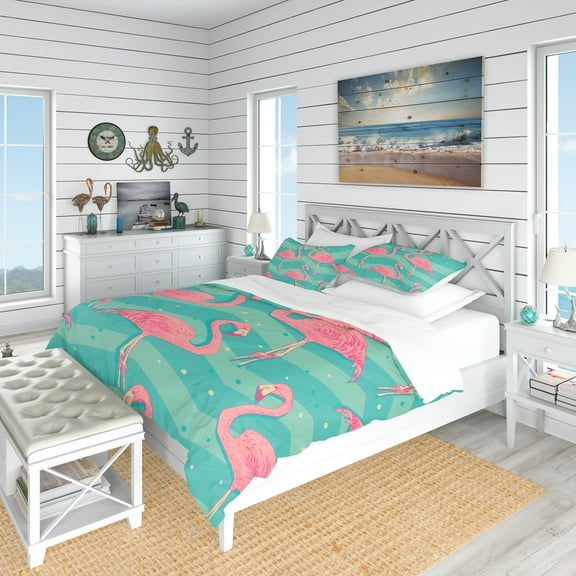 Designart 'Pink Flamingo Birds' Tropical Duvet Cover Set