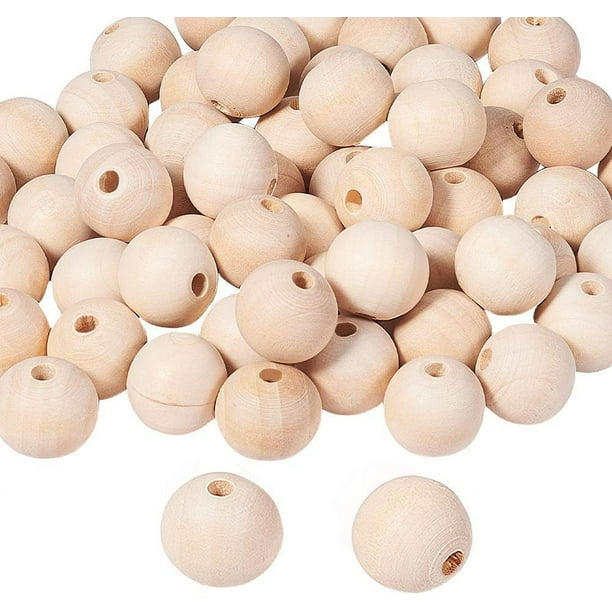 200 cuentas de madera de 18 mm, cuentas de madera natural sin terminar, cuentas espaciadoras de madera sueltas.