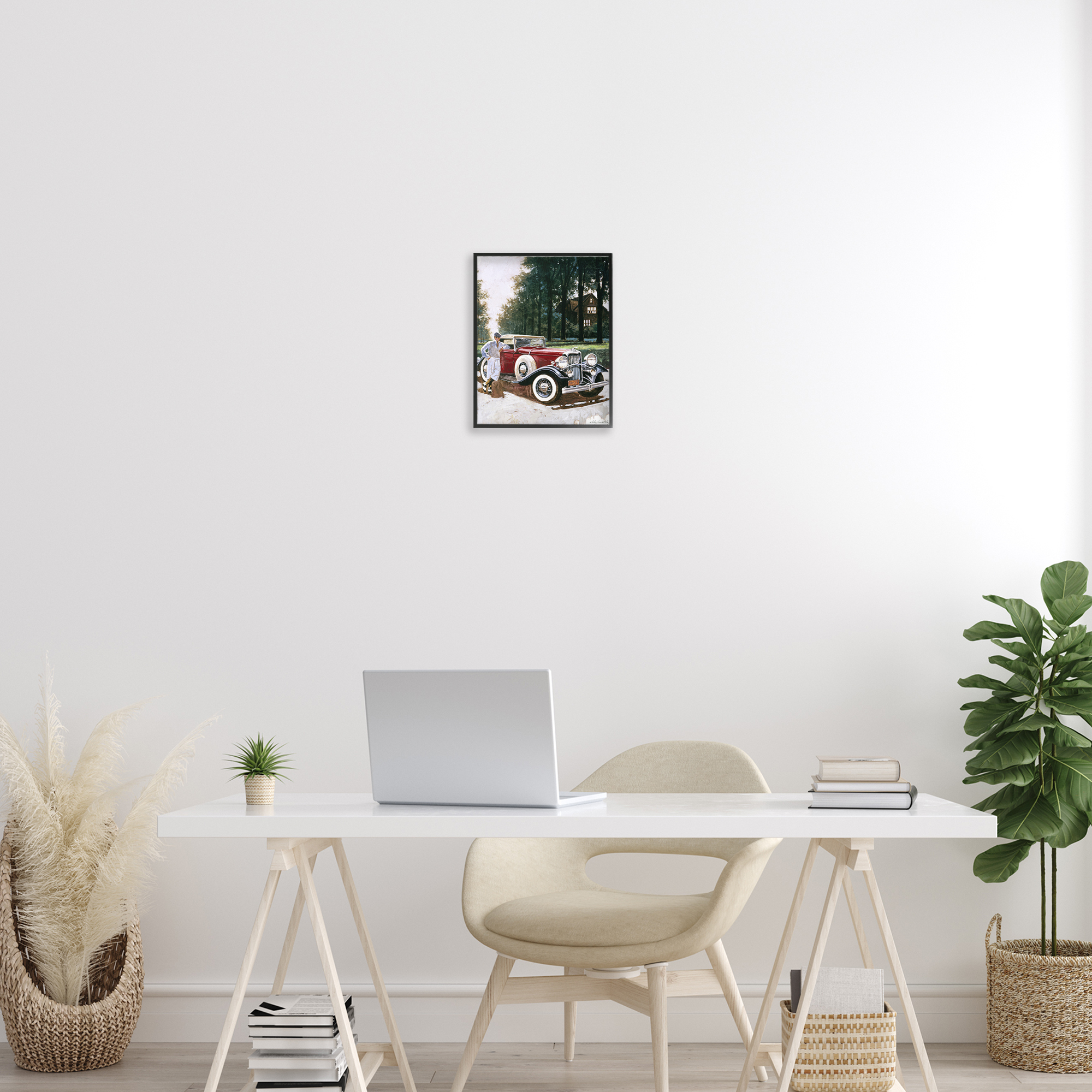 Retro Convertible Coupe & Driver Black Framed Giclee Art, design by Wind River Studios
