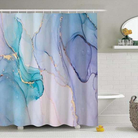 Light Blue Shower Curtain Set For Bathroom Abstract Purple Marble Bathtub RV Stall Decor Watercolor Art Modern Waterproof Fabric Room Partition Cloth Shower Curtains With Hooks 36"W x 72"L