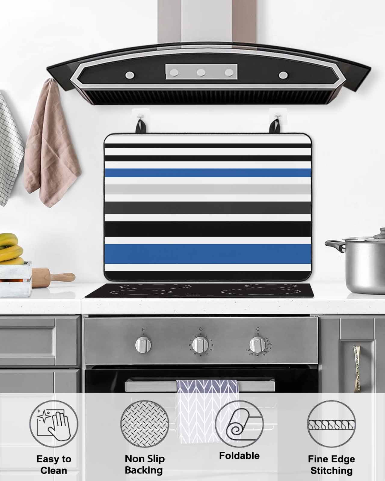 nqOlkjepod Large Induction Cooktop Protector Mat 24"x21", Navy Blue Black Stripe Stove Top Covers for Electric Stove, Modern Abstract Coarse Striped Stove Burner Cover Mats, Glass Top Stove Cover