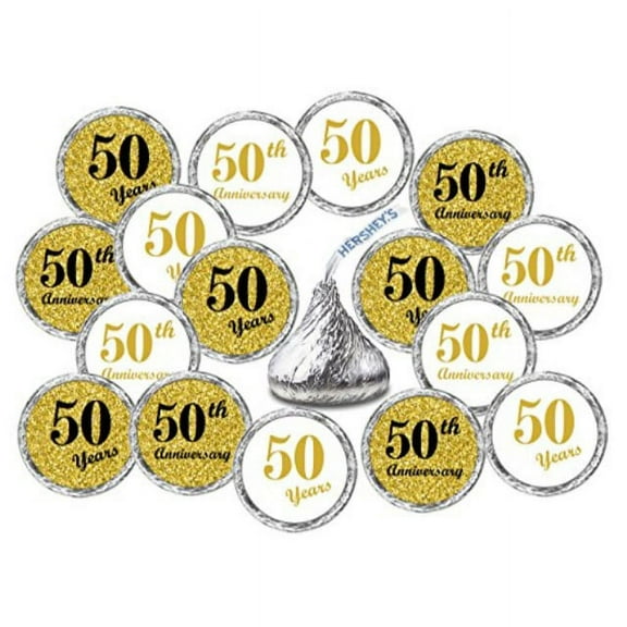50th anniversary kisses stickers, (set of 216) chocolate drops labels stickers for 50th wedding anniversary, kisses party favors decor