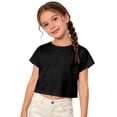 thumbnail image 4 of Tfken Summer Girls Tshirts Solid Color Short Sleeve Crew Neck Tops Casual Daily Wear Children Soft T-Shirts Black Size 5-6 Years, 4 of 4