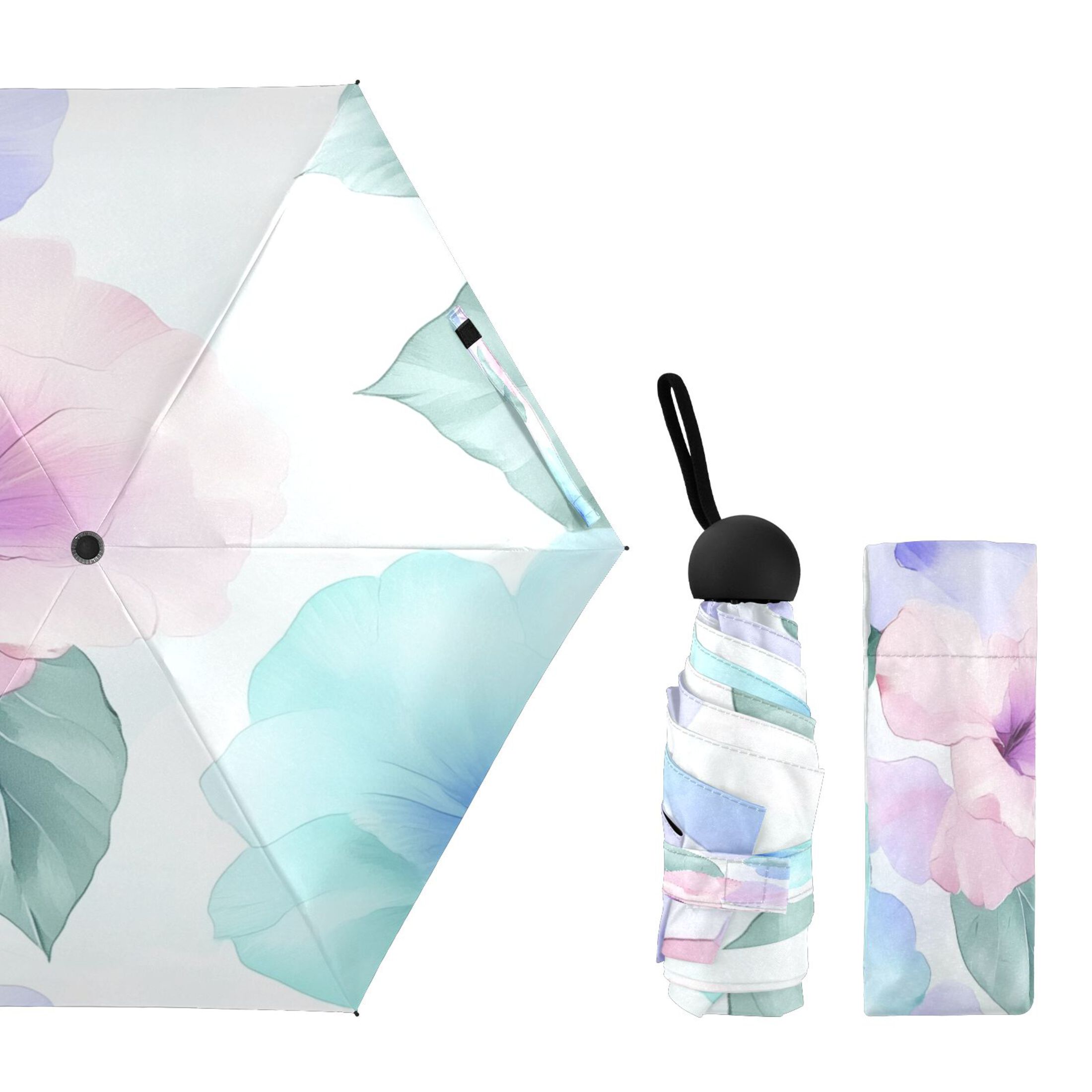 Hibiscus Blooms Umbrellas for Sun Auto Open Close UV50+ Waterproof 5-Fold Compact Fiberglass Frame