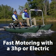 Sea Eagle 375fc FoldCat 1-2-Persons Inflatable Fishing Pontoon Boat, Lightweight & Portable, w/2 Green Swivel Seats, Pedestal, Oar Set, Scotty Rod Holders, Boat Bag, Pump- Pro Angler Guide Package