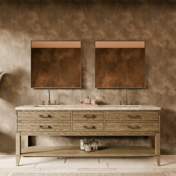 Woodhaven 84 in W x 22 in D Grey Oak Double Bath Vanity and Carrara Marble Top