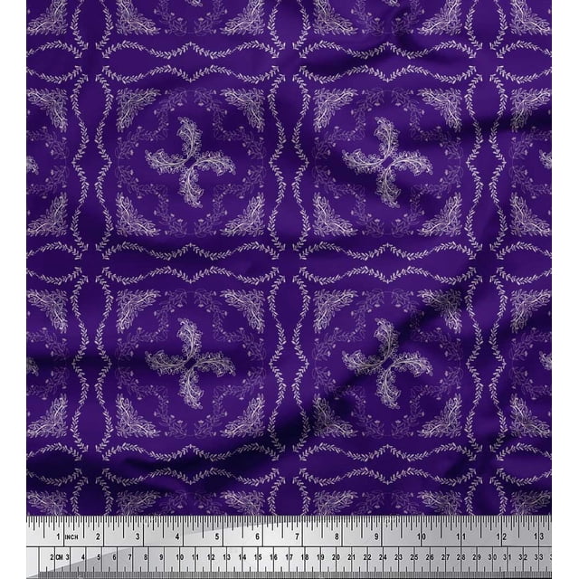 Soimoi Purple Poly Georgette Fabric Floral & Leaves Print Fabric by the Yard 42 Inch Wide