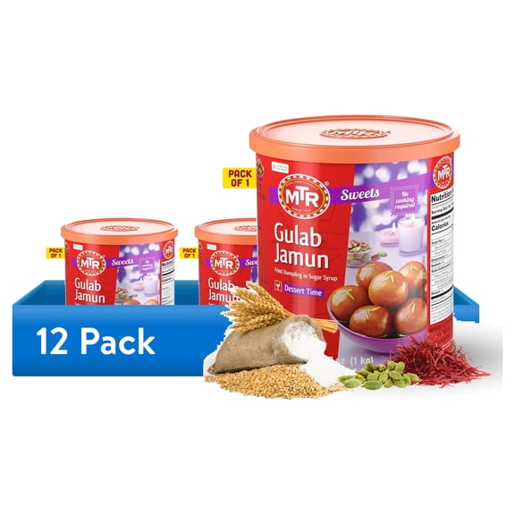 (12 pack) MTR Gulab Jamun – Traditional Indian Sweet – Soft & Melt-in-the-Mouth Texture – Easy to Prepare at Home – No Preservatives – 35.27 oz (Pack of 1)