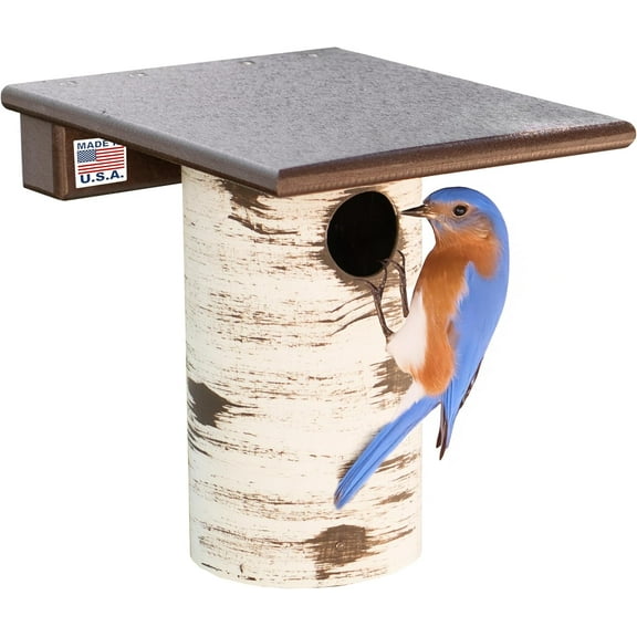 good fortune Mount Gilbertson Bluebird House with Removable Base, Durable Weatherproof Birdhouse Blue Bird Nesting Box for Outdoors (Poly Roof, 1 1/2" Entrance Hole)