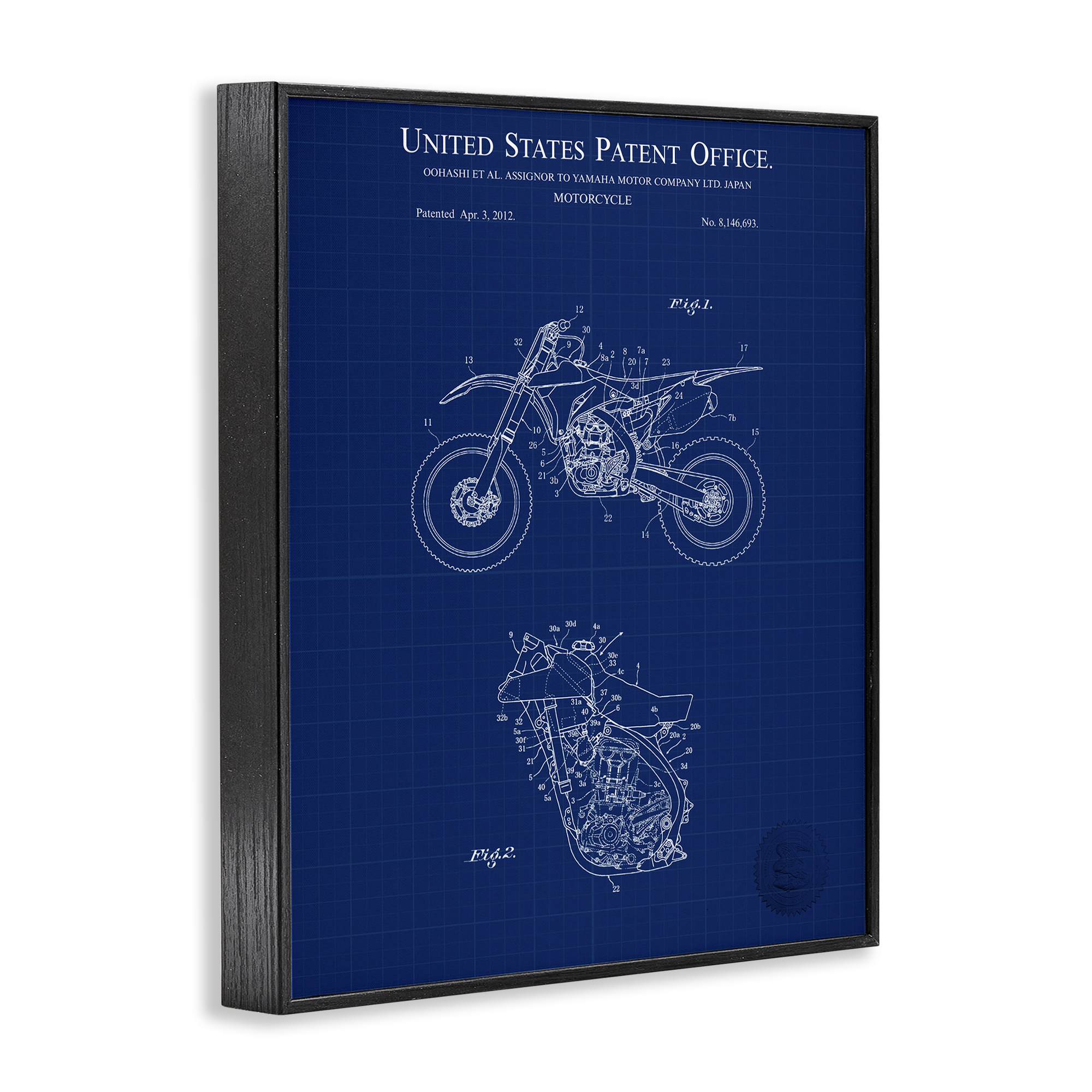 Stupell Industries Blue Motorcycle Blueprint Transportation Painting Black Framed Art Print Wall Art, 24 x 30