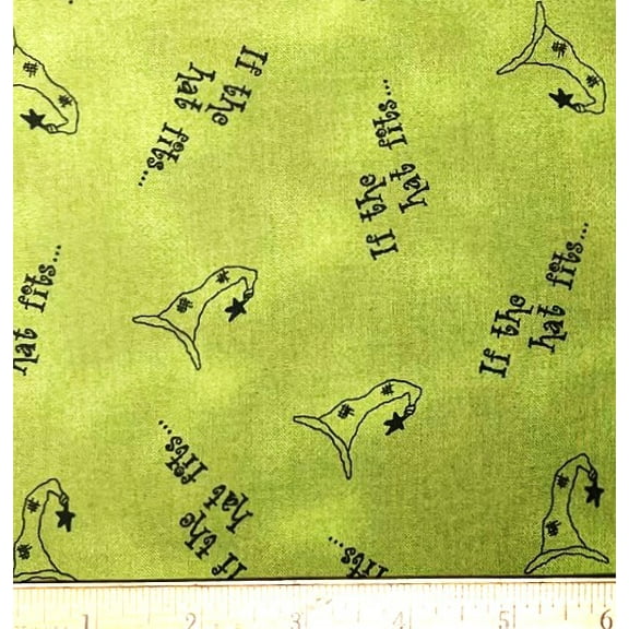 1/2 Yard - Halloween Witches Hats "If the Hat Fits..." on Green Cotton Fabric (Great for Quilting, Sewing, Craft Projects, Throw Pillows & More) 1/2 Yard X 44" Wide