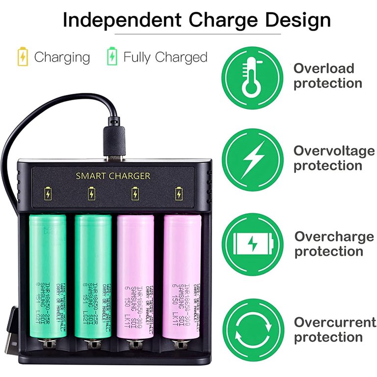 18650 Battery Charger 4-Bay 5V 2A  for Rechargeable Batteries 3.7