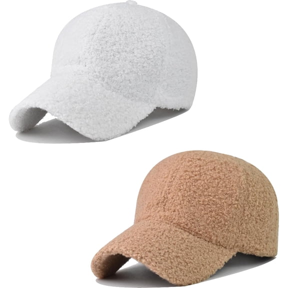 2 Packs Winter Women Lamb Wool Baseball Caps for Womens Soft Solid Color Warm Adjustable Cap Hats for Men