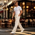 thumbnail image 2 of GrmtClth Sweatpants Straight Leg Open Bottom For Men Elastic Drawstring Waist Soft Fabric Side Pockets Everyday Casual Loungewear Pants White S, 2 of 5