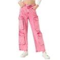 thumbnail image 2 of XXWXYD Tween Girls Cargo Jeans Streetwear Cool Pink Washed Wide Leg Baggy Denim Pants Zipper Fly Casual Trousers Outdoor, 2 of 9