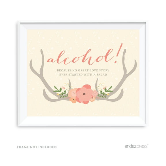 Alcohol, No Story Started With A Salad Woodland Deer Wedding Party Signs