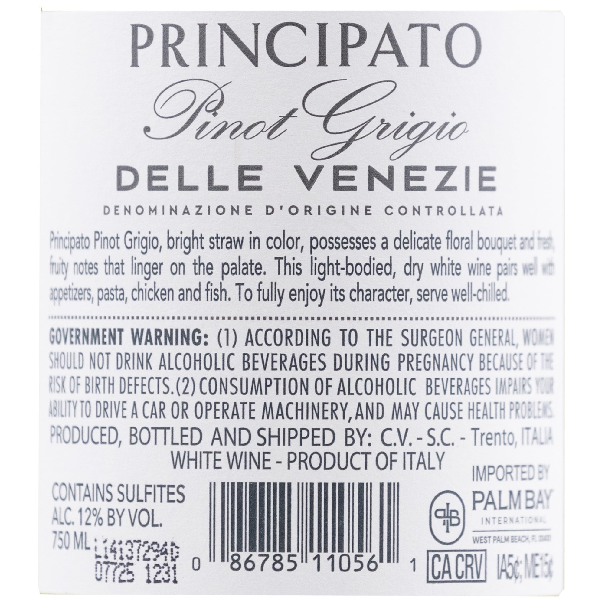 Principato Pinot Grigio White Wine, 750ml, 12% ABV, Crisp and Refreshing with Citrus and Floral Notes