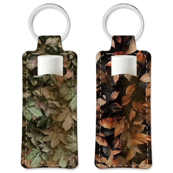 2Pcs Lipstick Holder Keychain Dried Leaf Lip Balm Holders Elastic Diving Fabric Lipstick Keychain Portable Lip Holder Leaves Lipsticks Sleeve Key Ring Holder for Lipsticks Chapstick