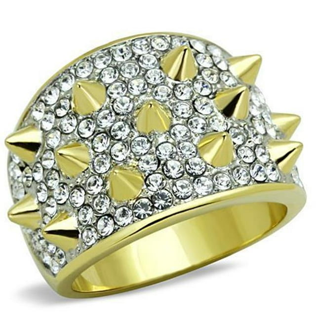 Bague Bicolore en Acier Inoxydable IP Doré avec Cristal de Qualité Supérieure en Transparent - Taille 9
